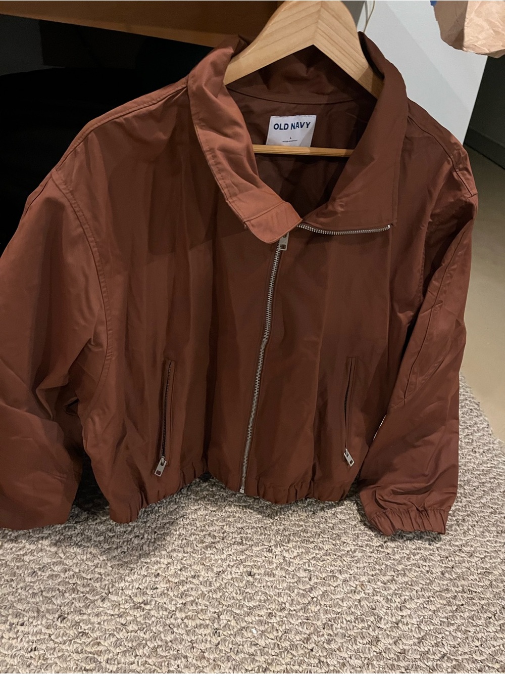Old Navy Women's Rust Brown Asymmetrical Zip Bomber Jacket